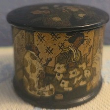 Antique  Meiji-era Japanese Black LacquerGold Geisha Girl Vanity TrinketBox 1890 picture