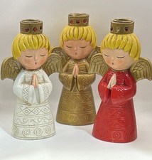 Vtg 1960s MCM Ardco Japan Angel Candle Holders Set of 3 Red White Gold 6.75” picture