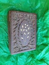 Vintage Hand Carved Wooden Jewelry Trinket Box  Made In India 4X6 picture