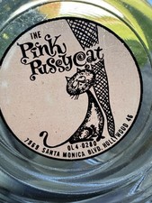 Vintage 1960s Pink Pussycat Hollywood Burlesque Club Glass Ashtray picture