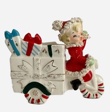 VTG 1960 Samson Relpo 496 Girl Tricycle Wagon Christmas Planter Spaghetti Trim picture