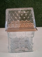 Festive Voice Clear Glass House Jar Canister Cookie Candy Container Lid Lot New picture