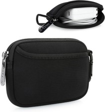 E-Tree Small Soft Neoprene Zipper Pouch with Carabiner Clip,Tech Bag Black picture