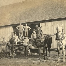 Antique RPPC Real Photograph Postcard Farmer Men Horse Wagon Farm Everyday Life picture