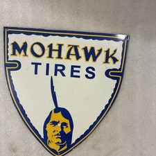 Vintage Mohawk Tires Porcelain Sign Gas Station Mechanic Tire Shop Gas Oil Pump picture