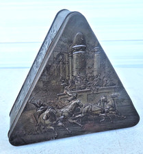 Vintage Triangular Embossed Metal Tin Circus Maximus Roman Chariot Race Scene picture