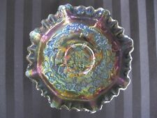 C-181 Blue Carnival Glass Ruffled Edge Dish with Windmill picture