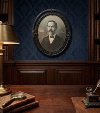 Antique Victorian Crayon Enlargement Portrait – Gilded Black Oval Frame picture