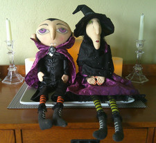 Rare Wicked Websters Halloween Plush Shelf Sitter Set - Witch & Vampire EUC picture