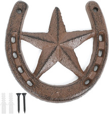 Cast Iron Horseshoe with Star Wall Decor, Vintage Metal Horseshoe Cast picture