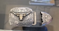 Vtg 30s-40s Keystone Bros Sterling and 14k Gold Longhorn Belt Buckle picture