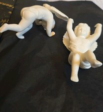 Vintage Bisque Porcelain Cherub Angel Candle Huggers Followers Taper Climbers - picture