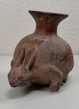 Antique Pre-Columbian Moche Peruvian Pottery Rabbit Figural Vessel Jug Vase picture