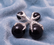 Classic Men's Black Carnelian 14K White Gold Plated Eagle Claw Cufflinks picture