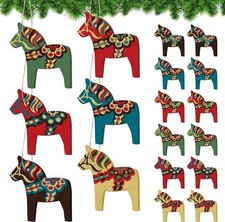 12 Pcs Swedish Dala Horse Christmas Ornaments Wooden,Vintage Color | Da picture