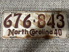 1940 North Carolina License Plate Tag 676-843 picture