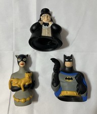 Vtge 1993 Kenner Batman TAS Animated Series Shampoo Soakie Lid Set Penguin Cat picture