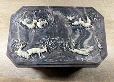 Vintage Incolay Handcrafted Stone Wildlife Carved Large Jewelry Box, Hinged Lid picture