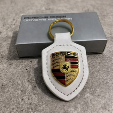 Porsche Crest Key Ring White Leather Key Chain Rare Japan Unused Gift Fast Ship picture