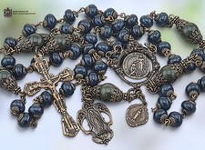 Healing Saints Archangel Raphael Lourdes Rosary - Heirloom Bronze Blue Jade picture