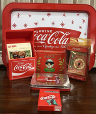 Vintage Coca-Cola Collector Lot Tray Recipe Box Playing Cards Tins NOS Clock picture