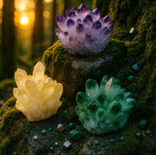 3PCS Green Yellow  Purple Crystal Phantom Cluster Geode SET Home Decor Gift picture