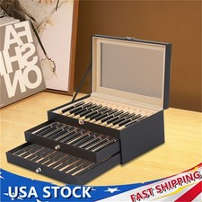 36 Slot Fountain Pen Holder Leather Display Case Organizer Collector Storage Box picture