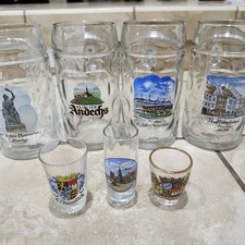 Glass Beer Steins Set of four & three shot glasses Munich Munchen BavariaGermany picture