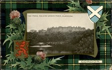 Glasgow The Pond Kelvin Grove Park Embossed Gordon c1900s-10s Vintage Postcard picture