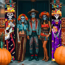 2PCS Dia De Los Muertos Banner Day of Dead Halloween Decor Same Day 🚛✅ picture