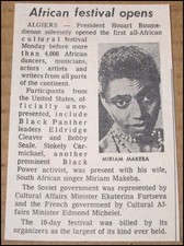 1969 Pan-African Festival Newspaper Article Clipping Miriam Makeba Algiers PANAF picture