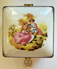 Vtg Courting Couple Porcelain Hinged Trinket Box signed picture