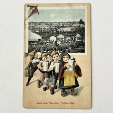 Antique Embossed Postcard Oktoberfest Children With Beer Steins Odd Germany picture
