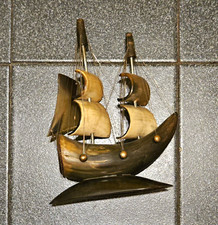 Vintage Mid-Century Horn Sailing Ship Display Model picture