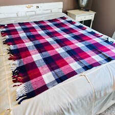 Vtg FARIBO Faribault Woolen Plaid Stadium Picnic Camp Fire Throw Blanket 50