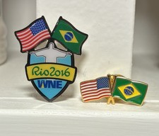 BRAZIL and USA Lot Of 2 - Crossed Friendship Flag Badge Lapel Pin picture