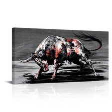 sechars Large Fighting Bull Canvas Wall Art Cool Animal Painting Picture Artw... picture