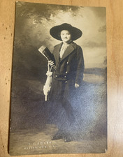 Vintage Edwardian RPPC 1907-1915 Portrait Woman big hat fashion coat fancy sweet picture