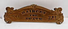 Orig VTG HAIRCUT And SHAVE 25 Cents Plaque Solid Brass Barber Shop Koi Fish picture