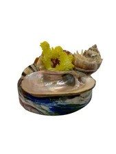 VTG Abalone, Shell & Coral Decor Resin Base Primary Colors Coastal Nautical Art picture