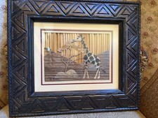 Vintage Zambian Banana Leaf Art Zebra Hand Carved African Frame. 15”x 13” Unique picture
