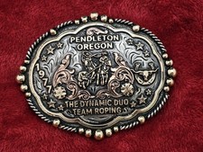 TEAM ROPING☆1977☆ X~TREME☆RODEO CHAMPION TROPHY BUCKLE☆Pendleton Oregon☆Rare☆63 picture