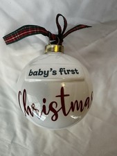 Pearhead Little Blossoms Baby's First Christmas Ceramic Ornament White Red picture