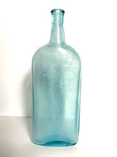 Antique c1900 Aqua Blue Glass Liquor Flask Bottle Mouth Blown Applied Lip 9