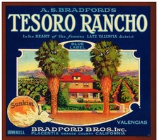 ORIGINAL C1940S RANCHO ORANGE COUNTY CRATE LABEL HACIENDA BUNGALOW PLACENTIA picture