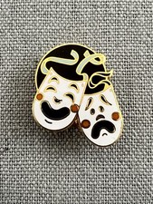 Vintage Comedy Tragedy Theater Masks 1” Enamel Lapel Pin Gold Tone Taiwan picture