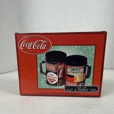 Vintage 2001 Coca Cola Sign Art Salt Pepper Tins Shakers Set New in Box picture
