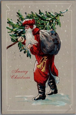Santa Claus with Tree~Toy Sack ~Antique~ Embossed Christmas Postcard~German~s616 picture