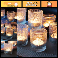 12 Clear Glass Votive Candle Holders - 3 Patterns for Weddings, Parties & Decor picture