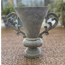 Anthropologie Gray Classic Vase Ornate Scroll Handles Distressed Finish picture